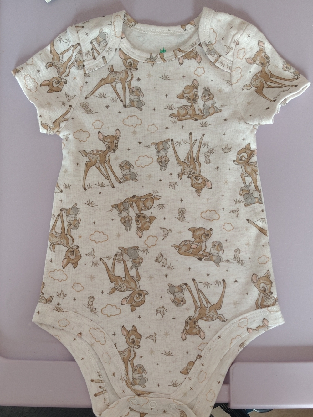 Disney Cream Short-Sleeve Bambi Print Bodysuit